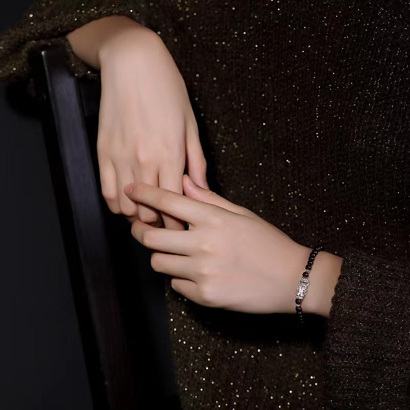 Natural Garnet Silver Pixiu Bracelet-Ancient Wisdom