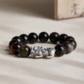 Pixiu Fine Silver and Silver Sheen Obsidian Beaded Bracelet-Grounding Strength