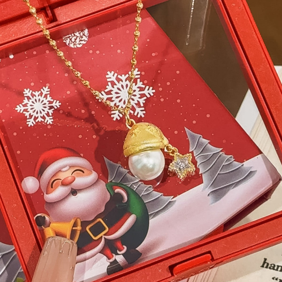 A Little Holiday Joy-Christmas Hat Pearl and Star Necklace