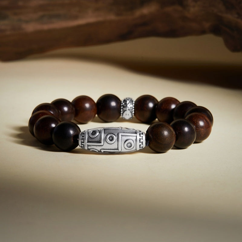 Nine-Eyed Dzi Rosewood Bracelet-Grounded Wisdom