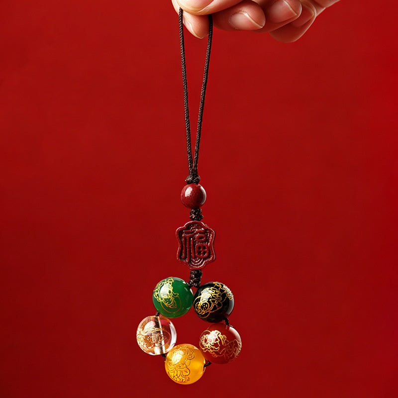 Cinnabar Blessing Plaque Five-Element Agate Phone Charm-Balanced Purpose