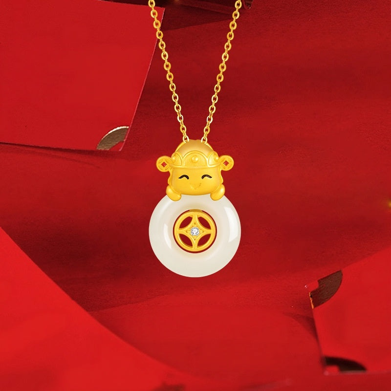 God of Wealth Nephrite Jade Necklace-Welcoming Prosperity