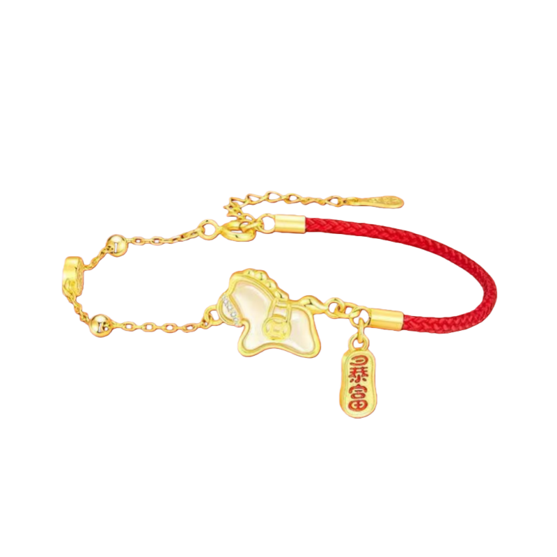 2026 Zodiac Horse Jade & Gold Bracelet –Wealth Comes Swiftly Red