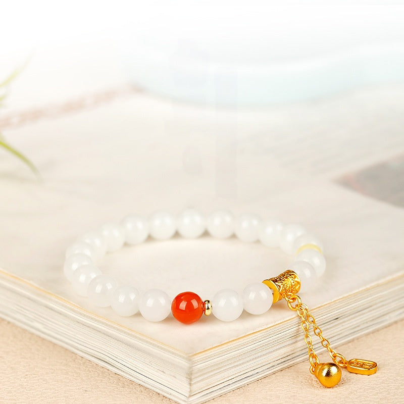 Fortune in Reach-White Jade Gourd Agate Bracelet