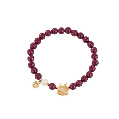 Wealth Dragon Jade Bracelet-Cinnabar Beads