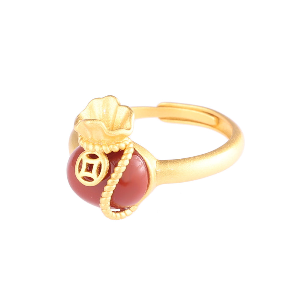 Lucky Pouch Red Agate Gold-Plated Ring-Steady Harmony