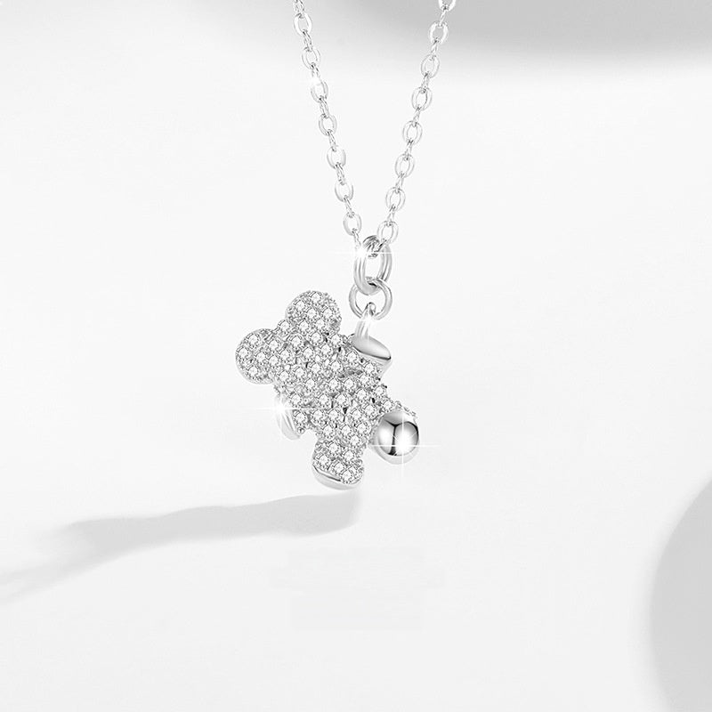 A Little Hug-Bear Cubic Zirconia Sterling Silver Necklace