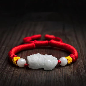 Pixiu Jade Beads Red String Bracelet-Proection and Wealth