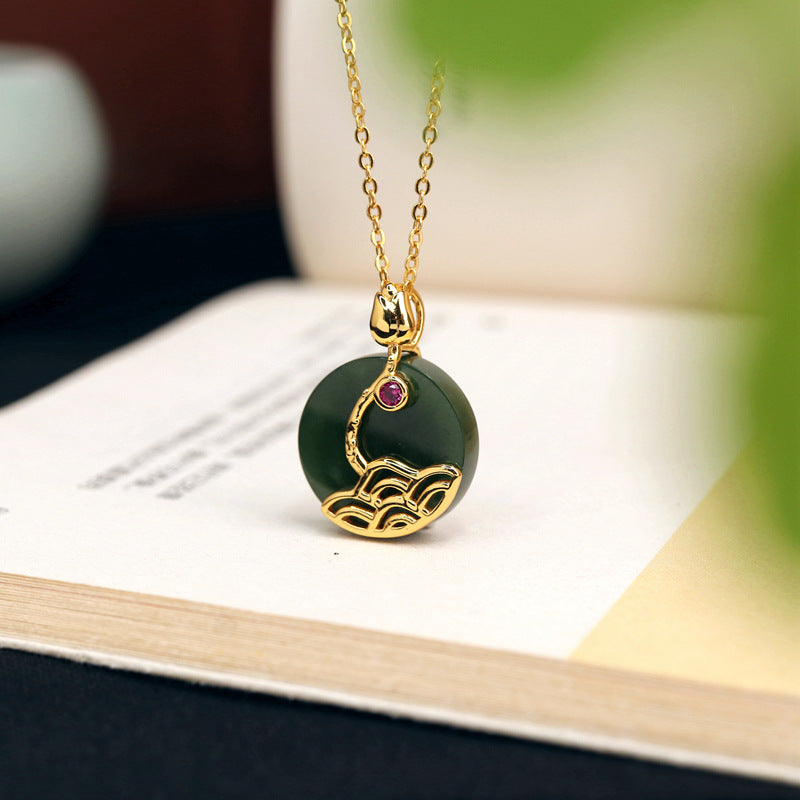 Quiet Radiance-Lotus Nephrite Jade Pendant Necklace