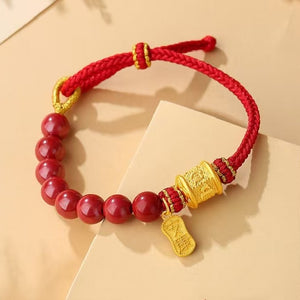 Tibetan Six True Words Red String Bracelet-Red Cinnabar Beads