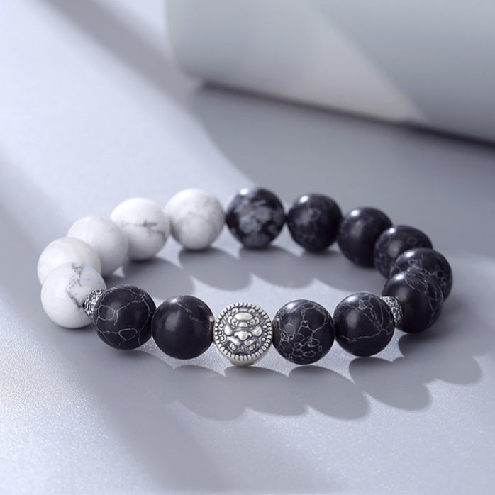 Awakening Lion 999 Fine Silver Snowflake Obsidian Bracelet-Auspicious Energy
