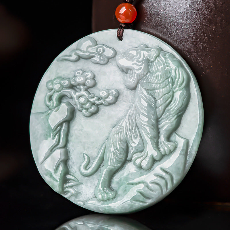Fengshui Tiger Anhänger – Naturweiße Jade – Jade der Güteklasse A