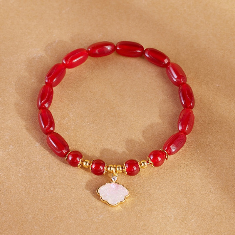 Red Agate Shell Charm S925 Silver Bracelet-Warm Radiance
