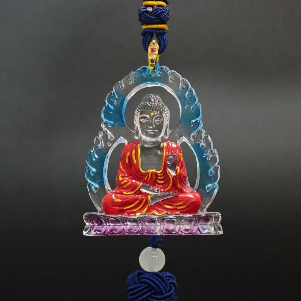 Cosmic Light Buddha Car Hanging Ornament – Handcrafted Liuli Crystal Protection for Safe Travels