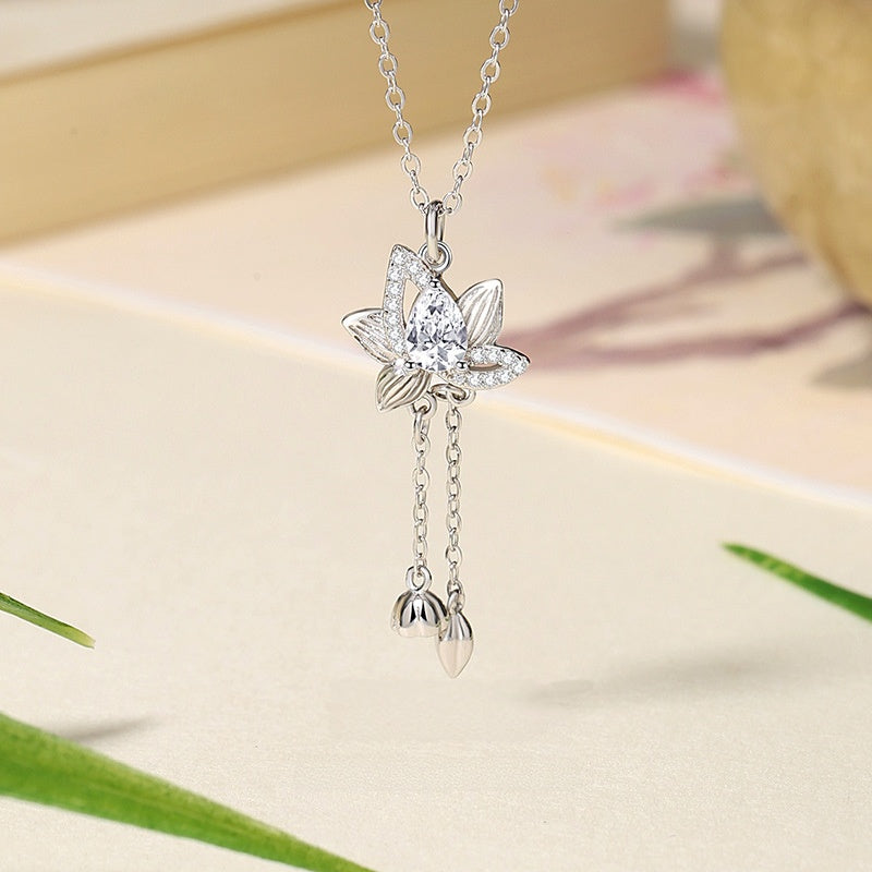 Lotus Sterling Silver Tassel Necklace-Purity in Bloom