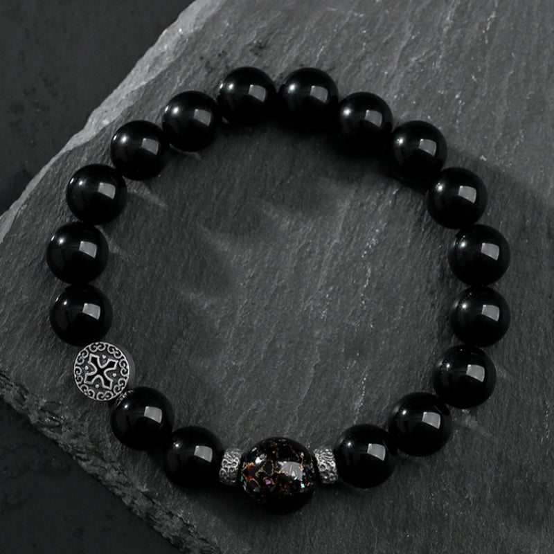 Steady Courage-Lacquered Ebony Bead Obsidian Bracelet