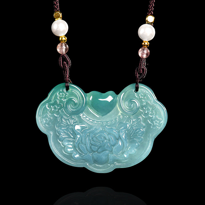 Fortune Bloom Protection Ruyi Jade Pendant Necklace-Emerald Ruyi Guardian