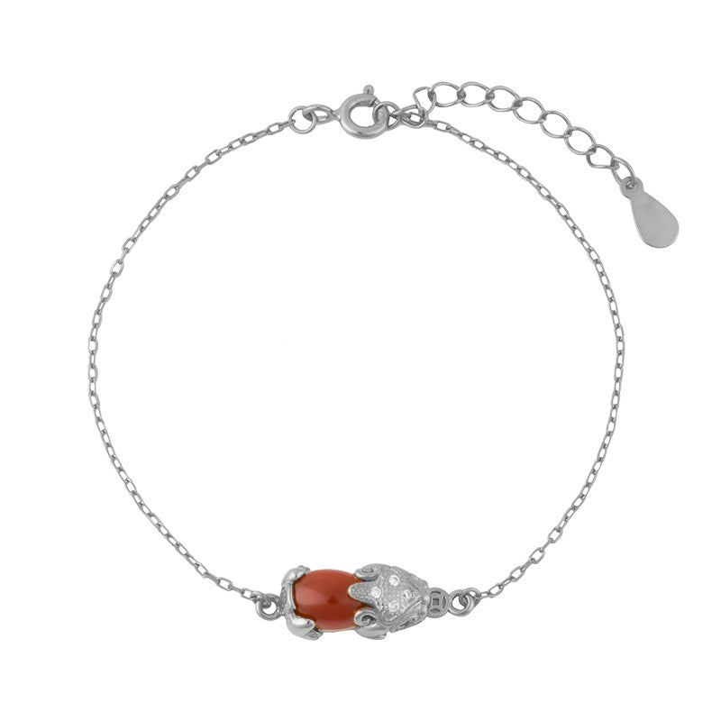 925 Silver Red Agate Pixiu Lucky Bracelet