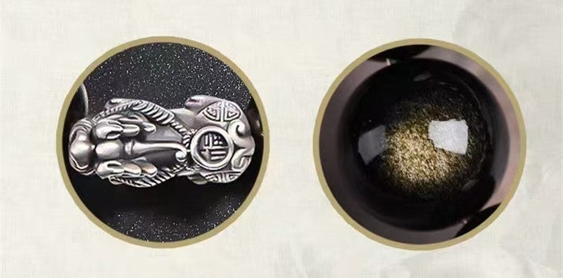 Silver Pixiu Gold Obsidian Bracelet -Attract Wealth