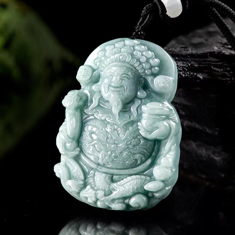 Tsai Shen Wealth Pendant-Natural Burma Jade