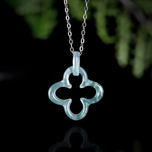 Luck Four Leaf Clover Jade Pendant Necklace-925 Sterling SIlver