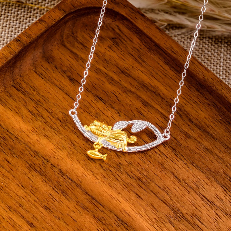 Cat and Fish Two-Tone Necklace-A Moment of Contentment