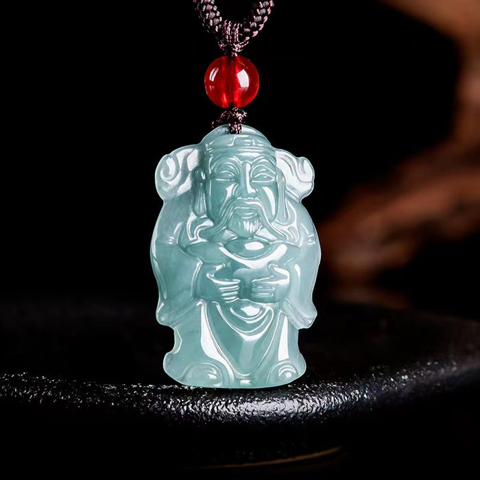 Cai Shen Jade Charm Pendant Necklace for Lucky Wealth Good Fortune Career Success