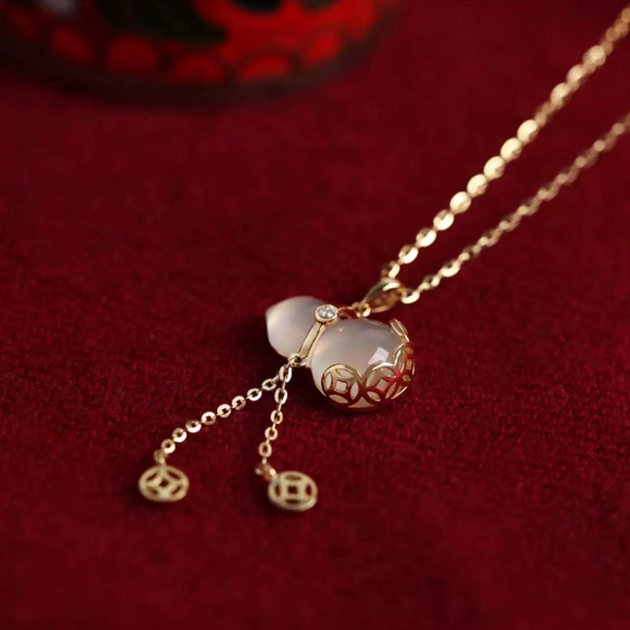 White Jade Wulu Wealth Coin Pendant Necklace-Good Fortune and Prosperity