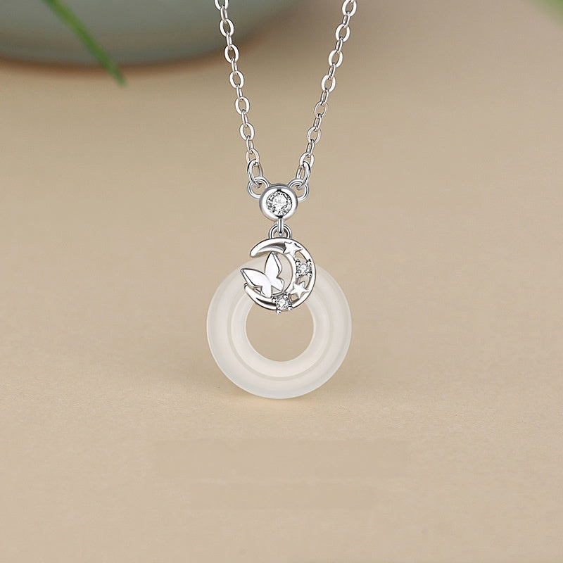 Butterfly Peace Disc Chalcedony Necklace-Lifelong Peace and Joy