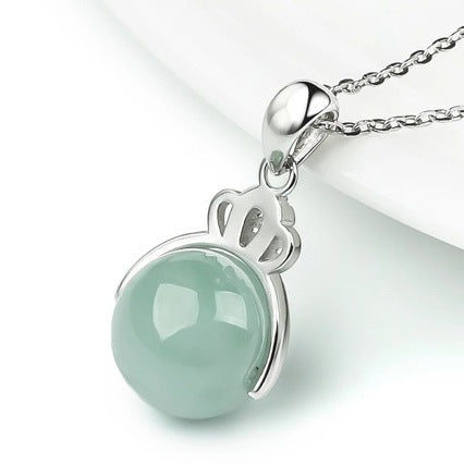 Natural Ice Jade Pendant Necklace-Zirconia Crystal-Grade A Jade
