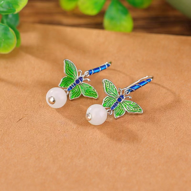 Natural Jade Cloisonne Butterfly Earrings-Peace and Harmony