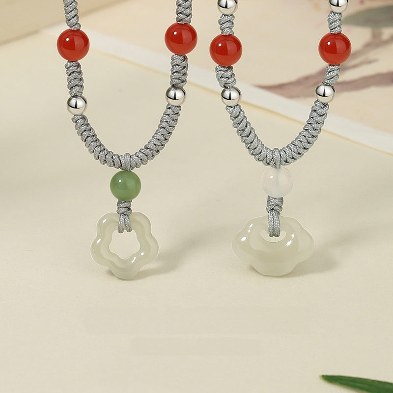 Plum Blossom & Ruyi Lock Nephrite Jade Necklace-Happiness and Prosperity