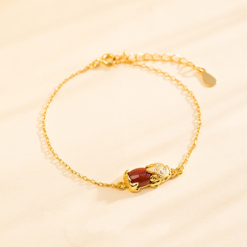 Wishes for Prosperity-Pixiu Red Agate & Nephrite Jade Bracelet