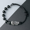 Wealth and Blessing-Pixiu Fine Silver and Obsidian Braided Bracelet