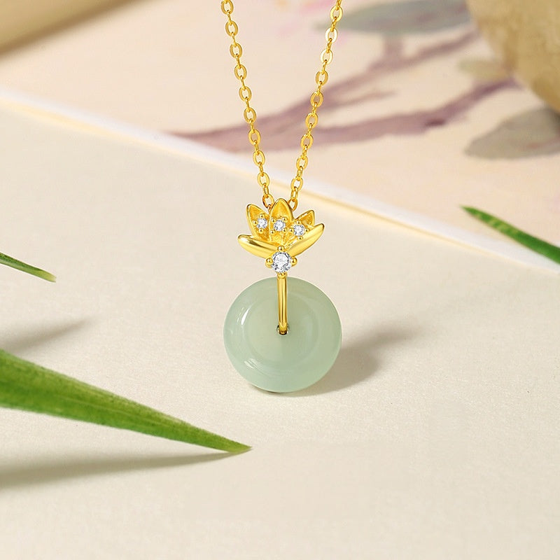 Lotus Nephrite Jade Necklace-Purity in Bloom