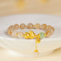 Welcoming Prosperity-Pixiu Gold Rutilated Quartz and Nephrite Jade Beaded Bracelet