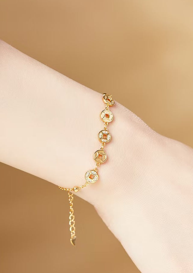 Rolling Fortune Coin Bracelet –18k Gold Plated 925 Sterling Silver
