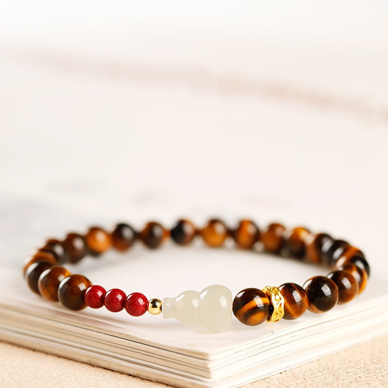Tiger Eye & Jade Gourd Protection Bracelet – Calm Energy & Good Fortune Charm