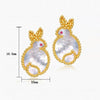 White Fritillary Rabbit Silver Stud Earrings-Harmony and Peace