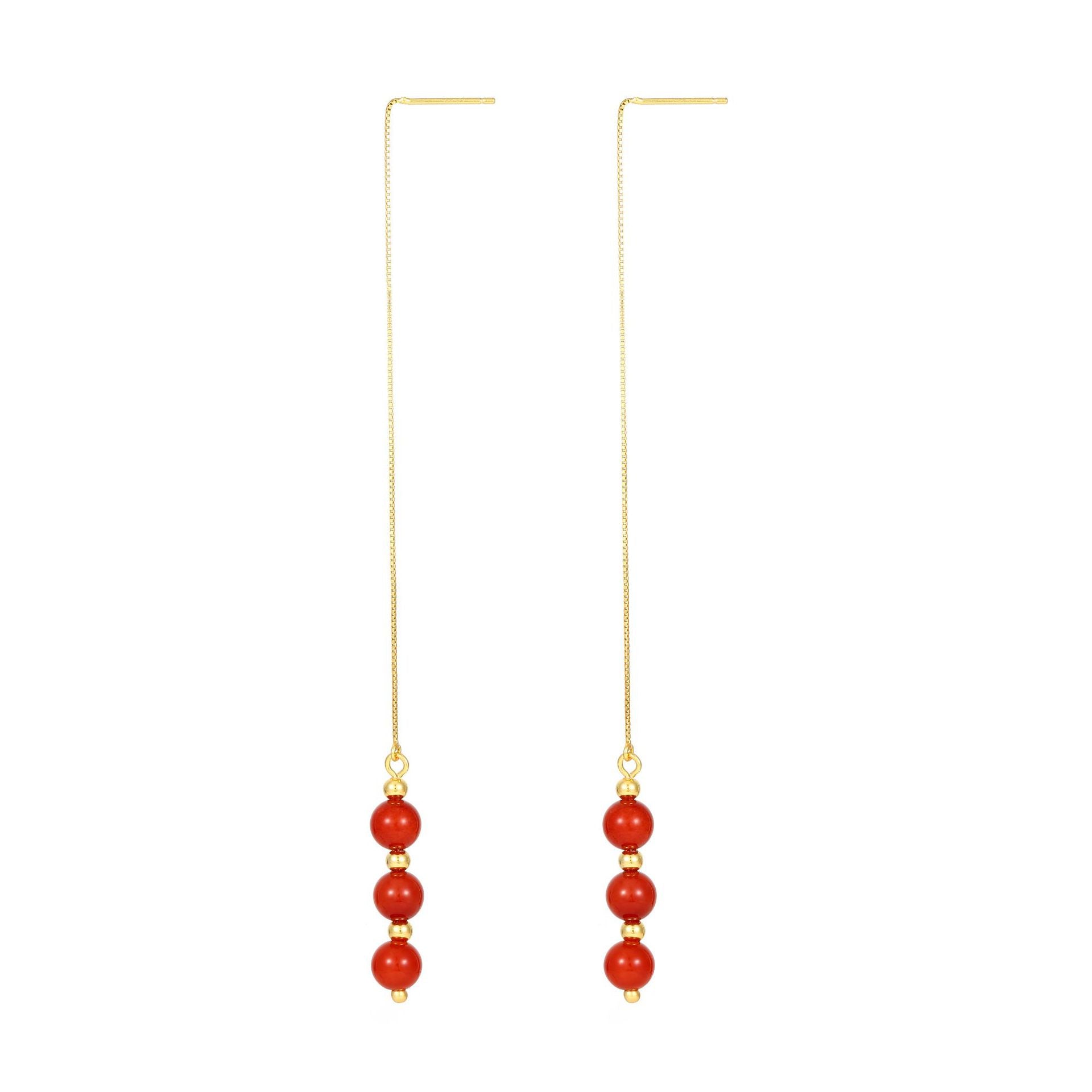 A Confident Accent-Long Red Agate Earrings