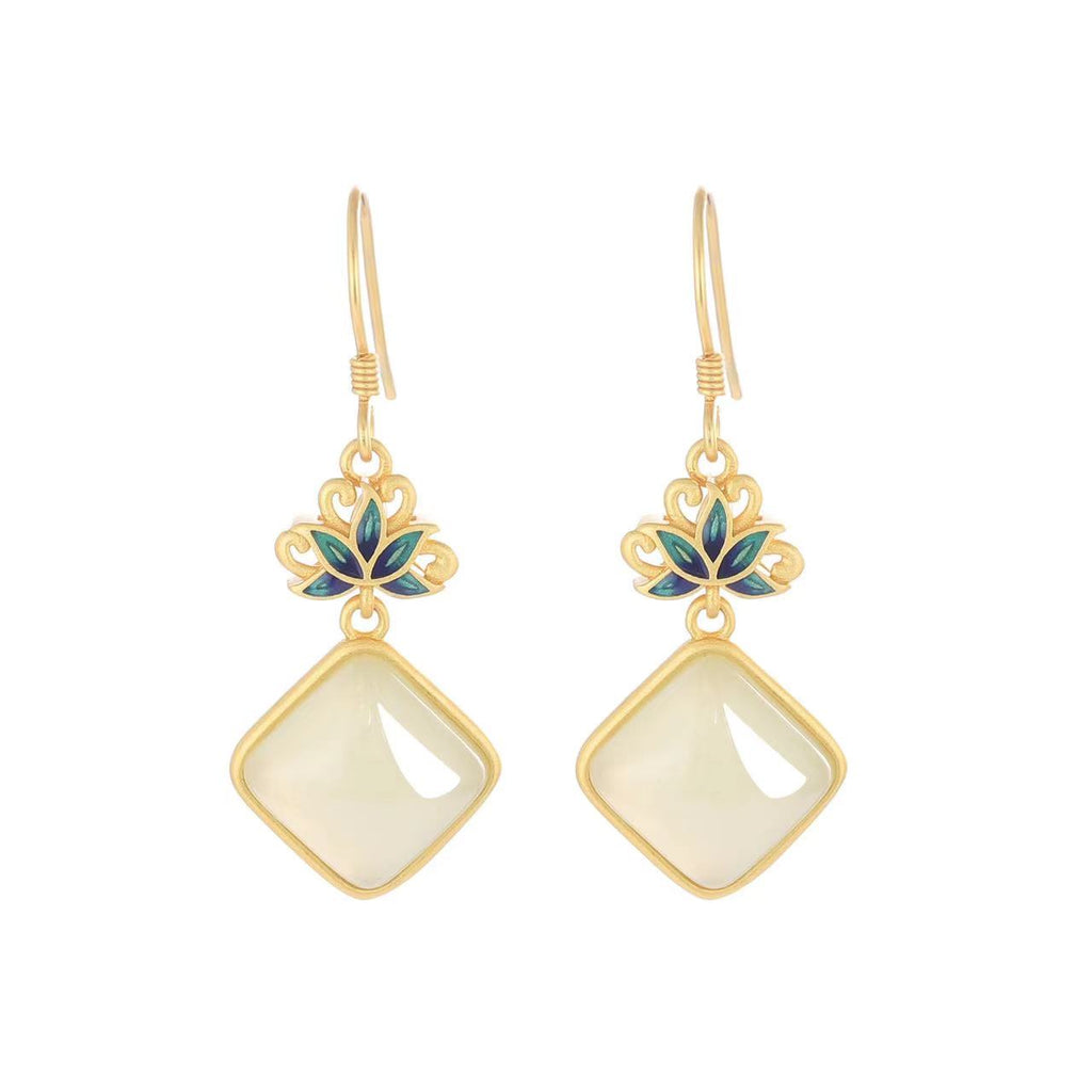 Lotus White Jade Earrings-Purity and Perfection