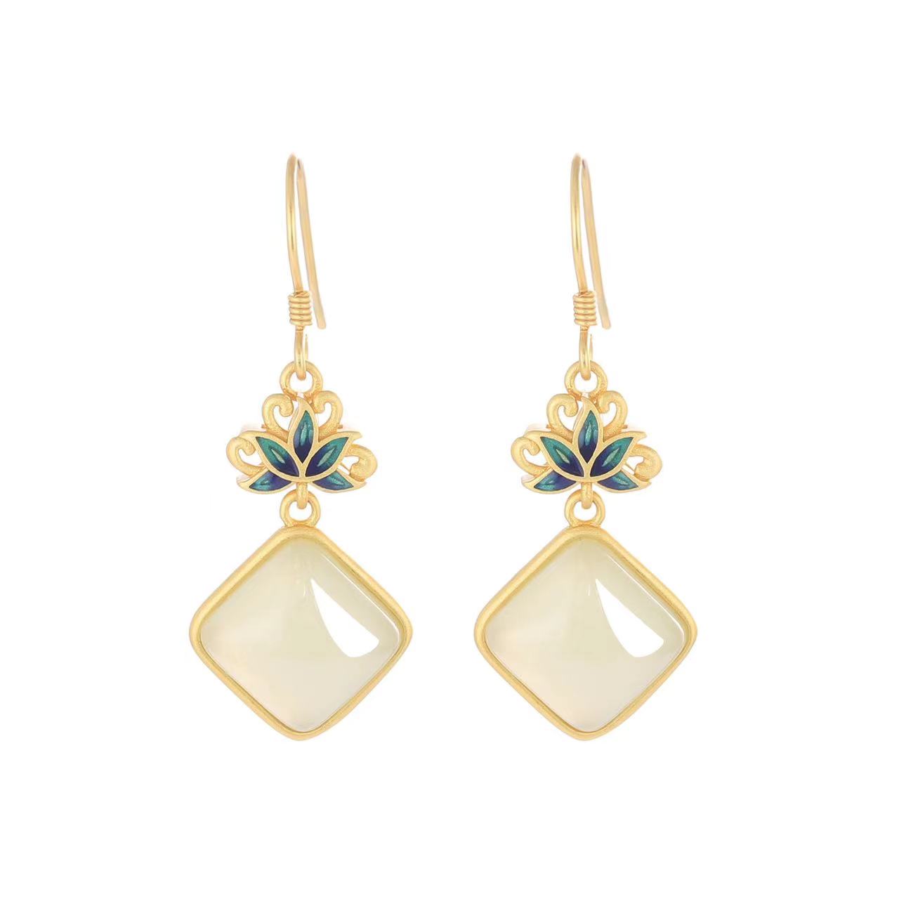 Lotus White Jade Earrings-Purity and Perfection
