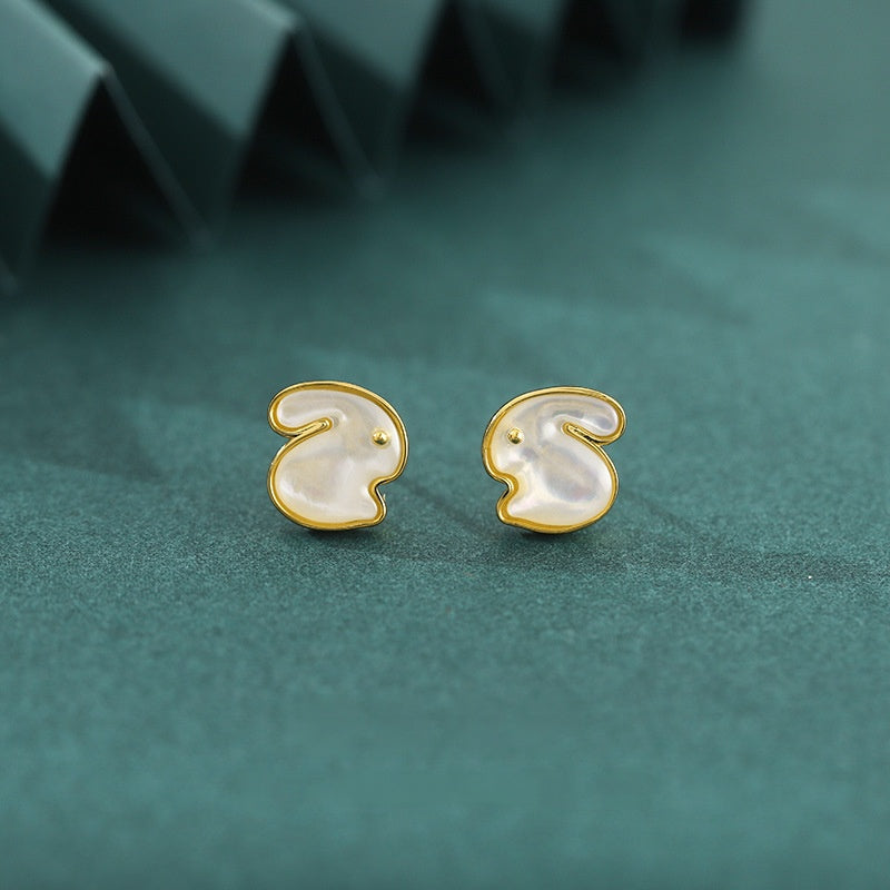 Rabbit White Shell Stud Earrings-A Softer Side