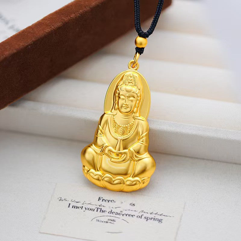 Golden Guanyin Bodhisattva Pendant Necklace – Symbol of Compassion and Protection