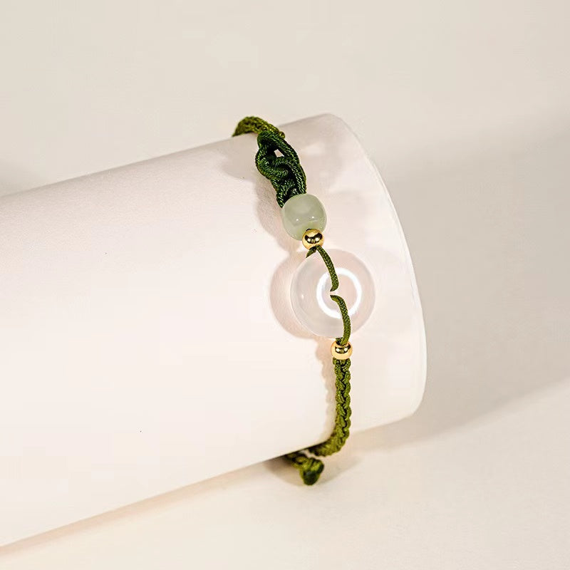 Hetian Jade Peace Buckle String Bracelet-Chalcedony Agate Bead