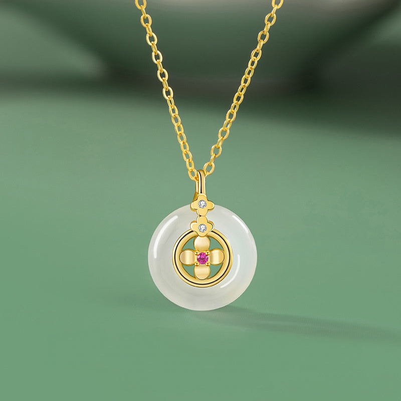 Clover Peace Disc Chalcedony Necklace-Blessings for Mom