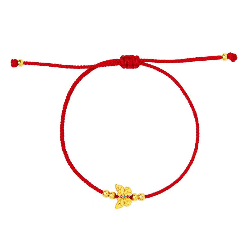 Gold Butterfly Red String Bracelet-Transformation and Prosperity