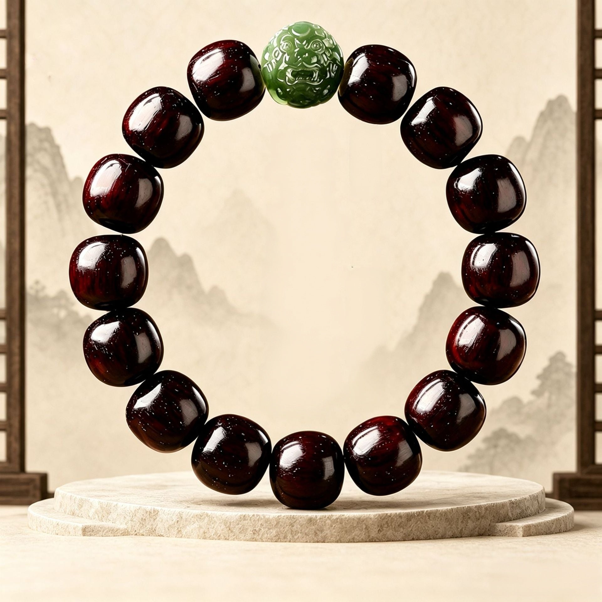 Nephrite Jade Pixiu Rosewood Bracelet-Rooted Momentum