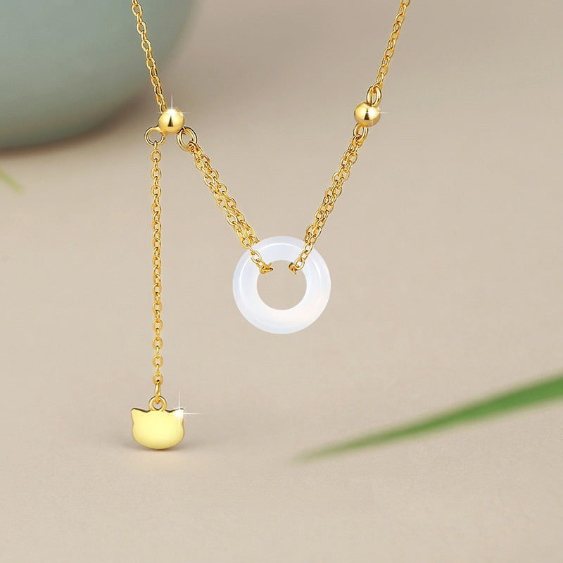 Cat & Chalcedony Peace Disc Necklace-A Little Guardian