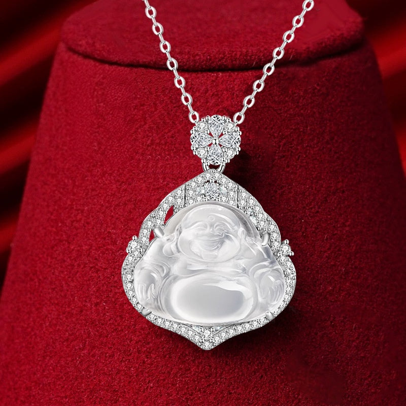 Laughing Buddha White Jade Necklace-Peace & Happiness